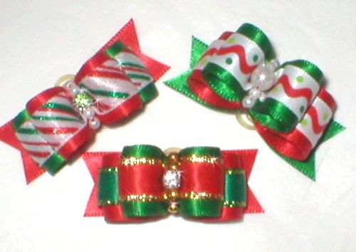 Vals Dog Bows~ 5/8 Christmas Delight Buy 1 or all 3  