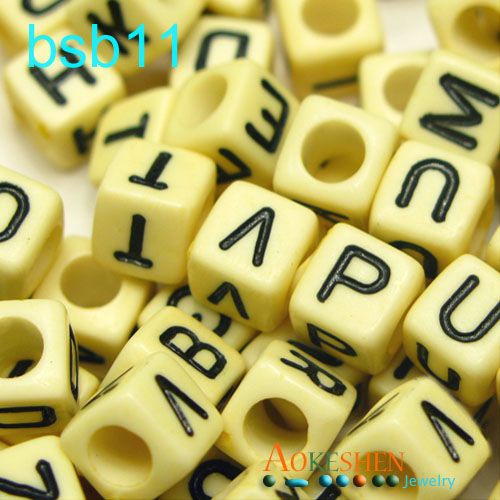 Mixed Plastic Acrylic Cube Alphabet black Letter Craft Beads 6x6mm bsb