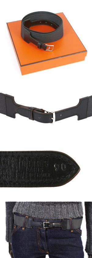 10944 auth HERMES black box calf nylon Belt 90 NEW  