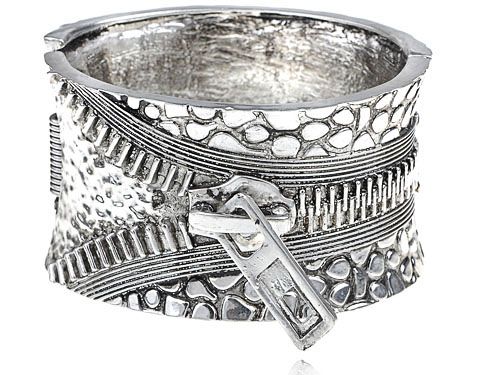 Chunky Vintage Inspired Silver tone Zipper Buckle Fashion Bracelet 