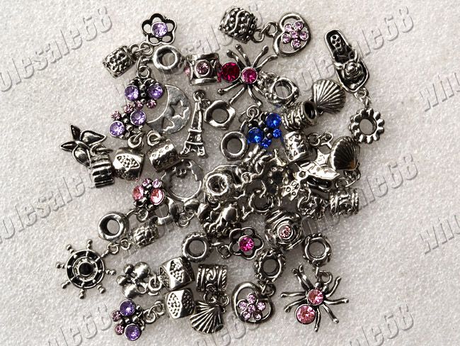 Lots 100 mixed european rhinestone alloy bead fit chain  