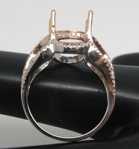 OVAL CUT SOLID 14K 2 TONE GOLD NATURAL DIAMOND SEMI MOUNT SETTING RING 