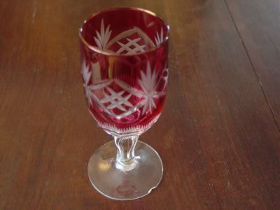 Pc Ruby Red Cordial Set Crystal Decanter 5 Cordials  