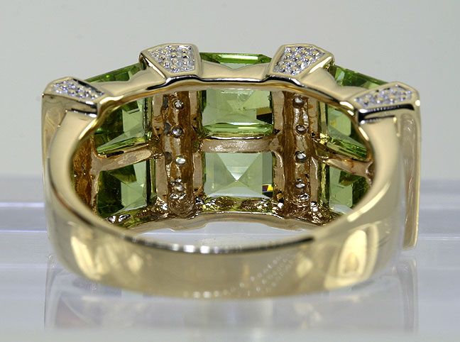 BEAUTIFUL 4CT SQUARE INVISIBLE SET PERIDOT ROUND DIAMOND & 14K 2 TONE 