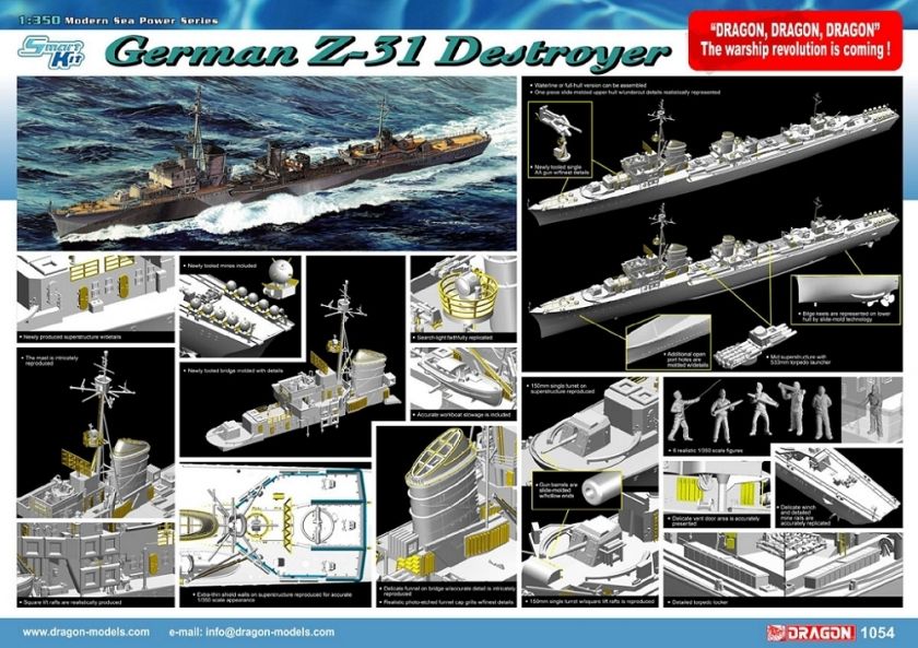 Dragon 1/350 1054 German Z 31 Destroyer  