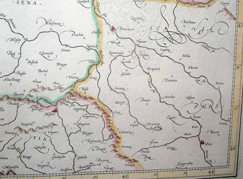 1585 (1633) MERCATOR Map BALKANS CROATIA BOSNIA SAVA  