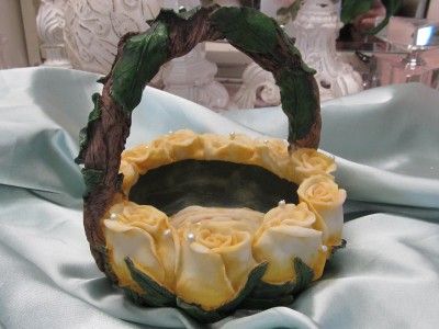 SWEET YELLOW ROSE RESIN BASKET DECOR~Shabby~Cottage~Chic  