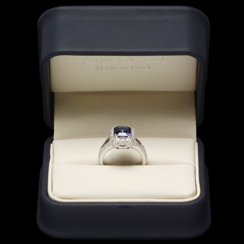 12890 CERTIFIED 18K WHITE GOLD 2.00CT SAPPHIRE 0.55CT DIAMOND RING 