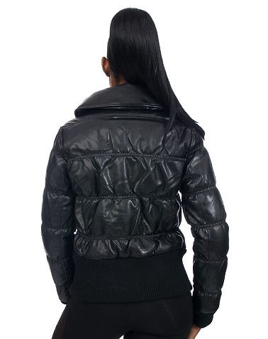 WOMENS BLACK BABY PHAT PUFFER FAUX LEATHER JACKET SMALL MEDIUM LARGE 