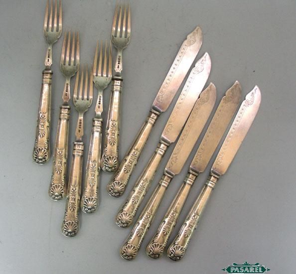 Silver 10pcs Fish Flatware Set Elkington England 1887  