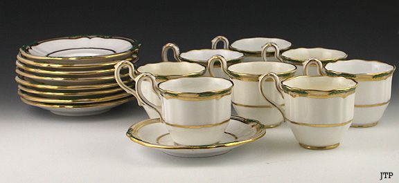 17p COPELAND SPODE SUTHERLAND GREEN GILT CUPS & SAUCERS  