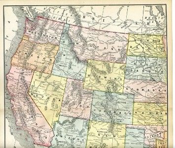 Western United States 1800s Antique vintage map/print  