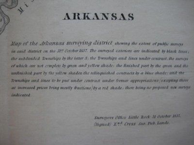 1837 ARKANSAS Survey Map Texas Border Dispute Cherokee  