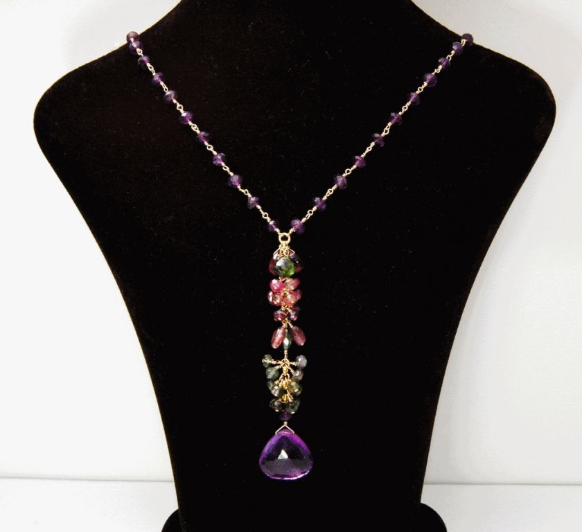 20K Amethyst Pink Green Watermelon Tourmaline Necklace  