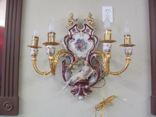 BEAUTIFUL HAND PAINTED CHERUB PORCELAIN 4 ARM SCONCE JS2984  