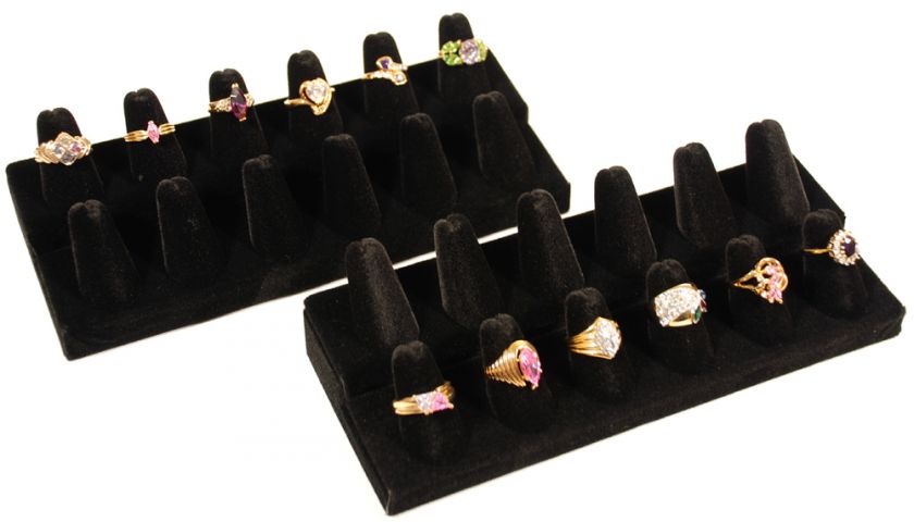 Black Velvet 2 Tier 12 Finger Ring Jewelry Display  