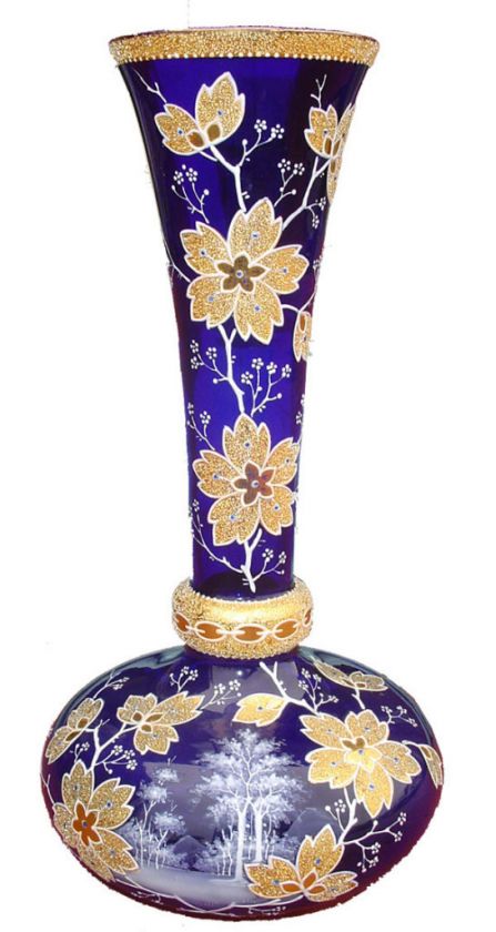 MOSER VASE WITH CORALENE ENAMELED FLOWERS 3133  