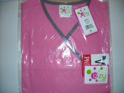 NWT PEACHES IZZY 4472 CROSSOVER HOT PINK GREY TRIM 28 INCH SCRUB 