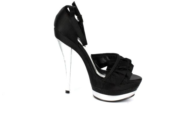 WILD DIVA MACHESA 01 Ruffled Platform High Heels Black Satin