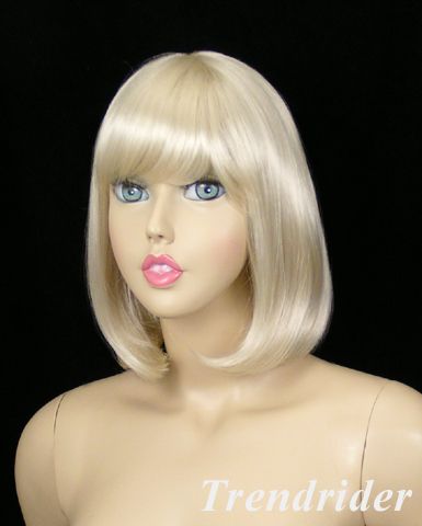 Sleek shoulder length bob wig full bangs pale blonde  