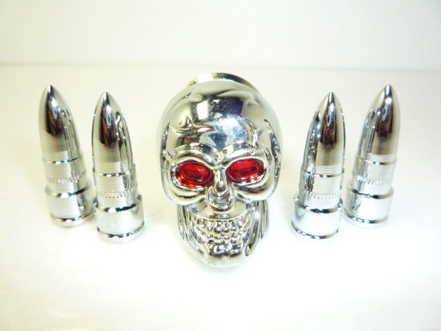 HQ SKULL CAR CIGARETTE LIGHTER + BULLET VALVE STEM CAPS  