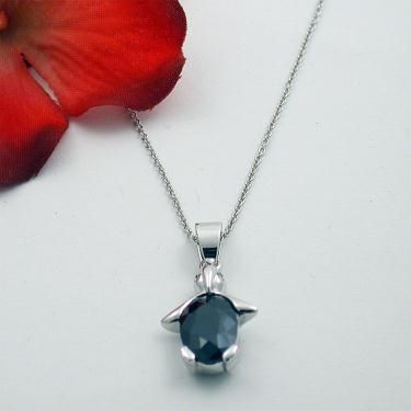 CARAT BLACK CUBIC ZIRCONIA OVAL PENGUIN PENDANT NECKLACE  