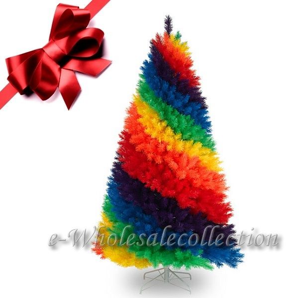 UN LIT ARTIFICIAL X MAS TREE in RAINBOW COLORS 7FT  