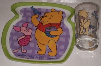 DISNEY WINNIE THE POOH PLASTIC CHILDS PLATE & DRINKING GLASS   HONEY 