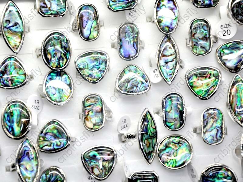 wholesale mixed lots 25 Abalone shell platina p Rings  