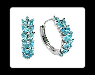 Oval Cut Blue Aquamarine Topaz White Gold GP Earrings  