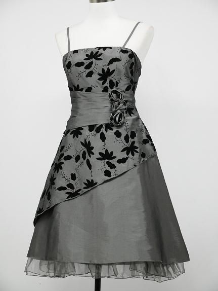 dress190 GREY 50s FLOCK FLORAL PROM EVENING DRESS 8 26  