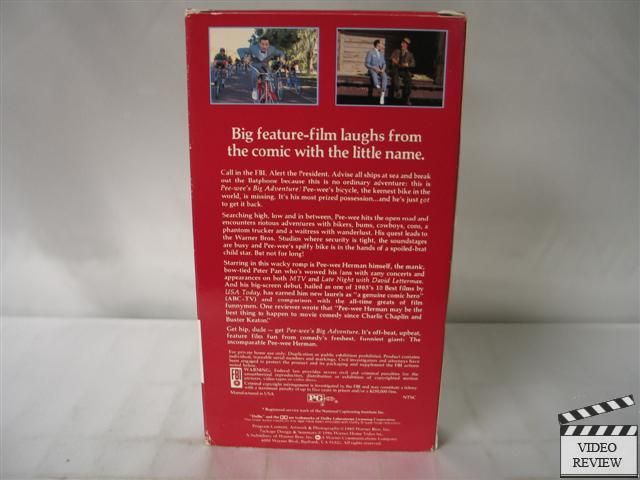 Pee wees Big Adventure VHS Paul Reubens/Pee wee Herman 085391152330 