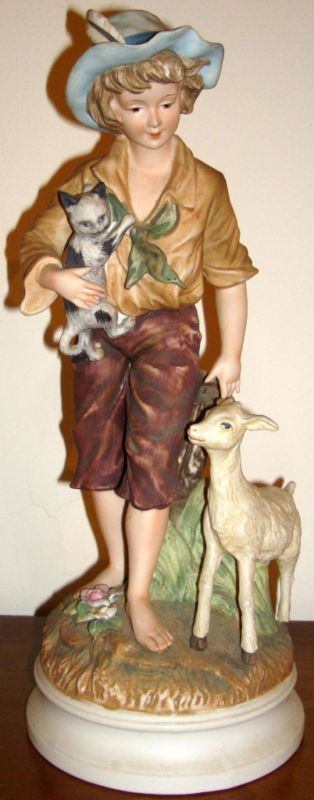 VINTAGE ANDREA BY SADEK FIGURINE BISQUE GOAT CAT LARGE  