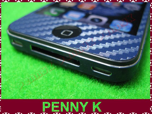   Blue Full Body 3D Carbon Fiber Wrap Skin Cover Sticker for iPhone 4 #F