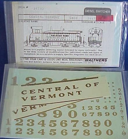 WALTHERS DECALS CENTRAL VERMONT DIESEL SWITCHER GOLD  