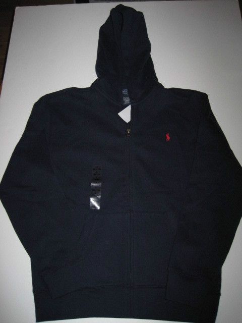 BOYS POLO RALPH LAUREN NAVY FULL ZIP HOODED SWEATSHIRT LARGE 14 16 NEW 