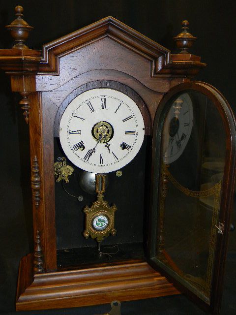 ANTIQUE 1880 WELCH ROSEWOOD LUCCA MANTEL CLOCK W ALARM  