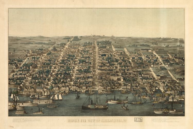 1863 Civil War Birds eye map of Alexandria, VA  