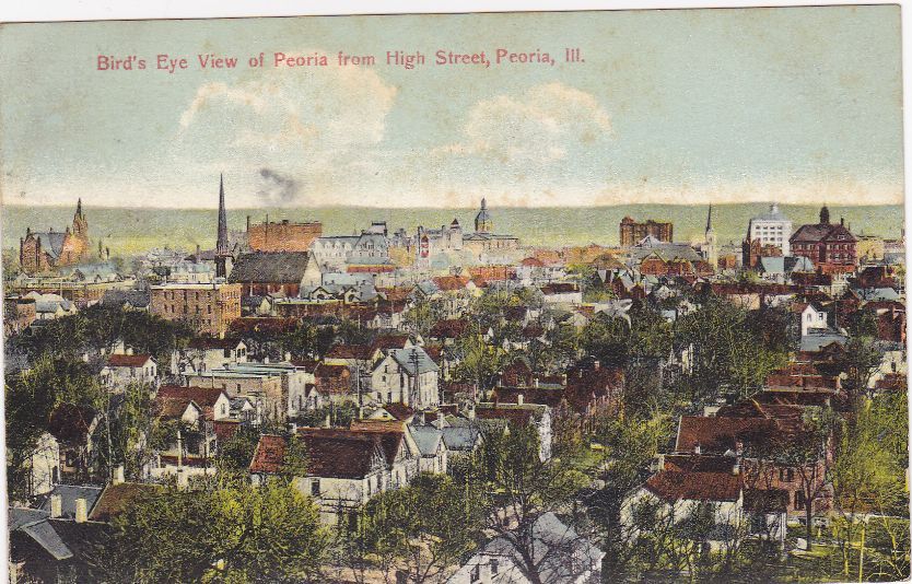 Birds Eye View Peoria IL HIgh Street old Postcard  