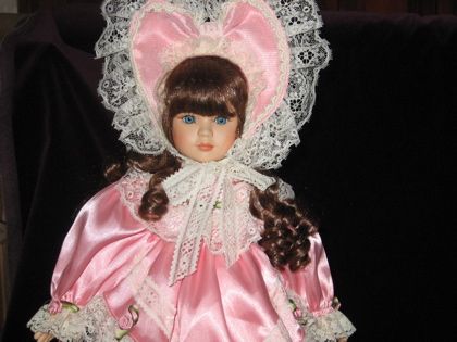 Pretty in Pink Victorian Brunette Porcelain Doll•Best Holiday Gift 