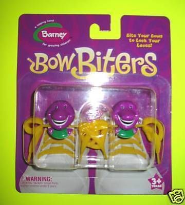 New BARNEY THE PURPLE DINOSAUR Shoe Lace Bow Biters  