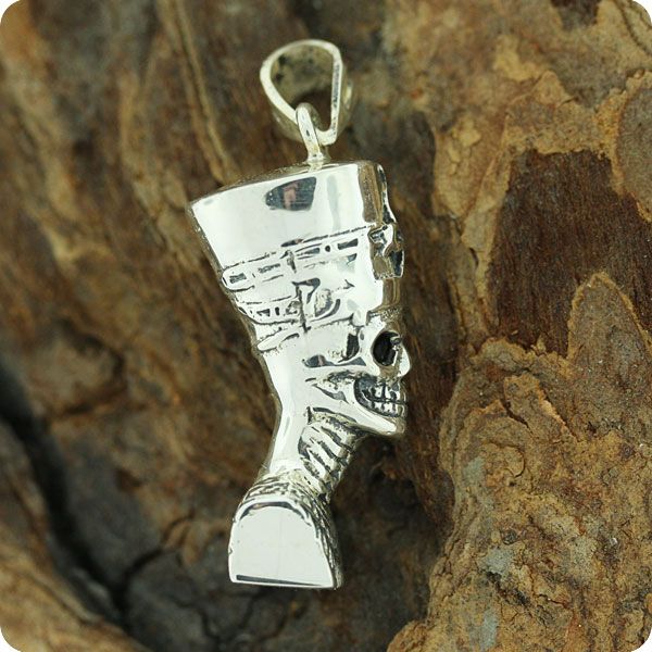 Egyptian Silver Skull Queen Nefertiti, Relief Pendant  