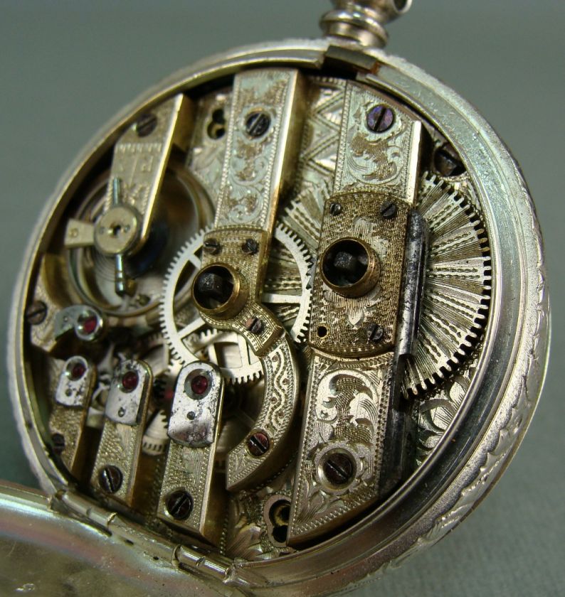 19c. ANTIQUE OTTOMAN ANCRE LIGNE DROITE 23 JEWELS SILVER POCKET WATCH 