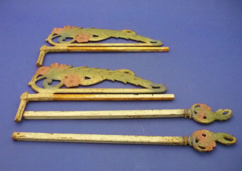 Pair of Original Cast Iron Antique Swing Arm Extendible Curtain Rods 