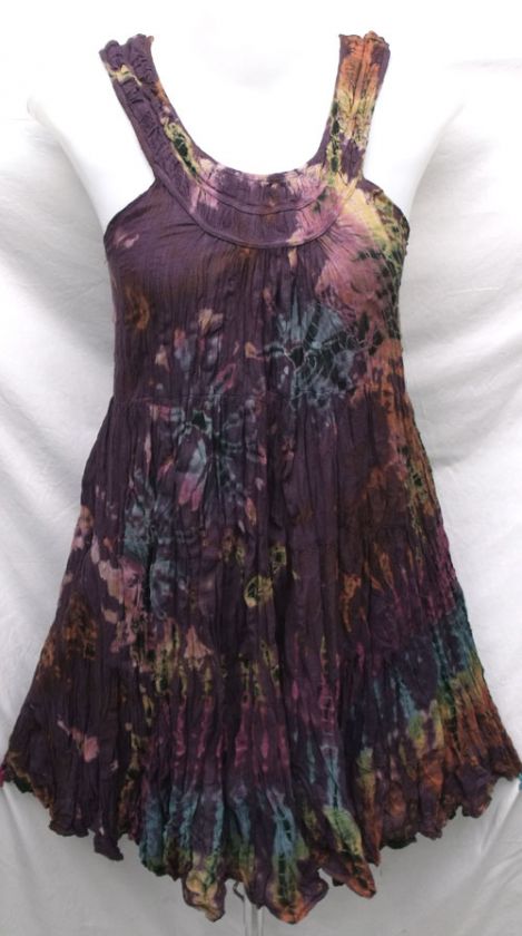 Tie Dye TIER Sleeveless Cotton Mini Dress Tunic TOP Sz XS Hippie Gypsy 