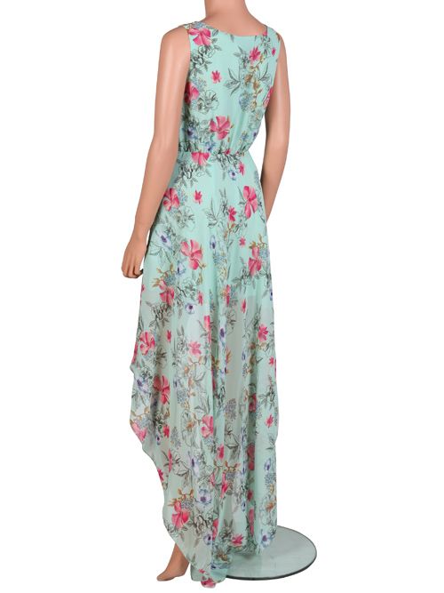 FLORAL CHIFFON VEST DRESS WITH ASYMMETRIC HEM 2498  