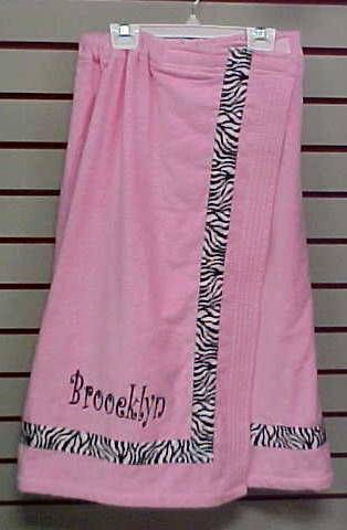 Monogrammed Shower Spa Towel Wrap w Zebra Ribbon Trim  