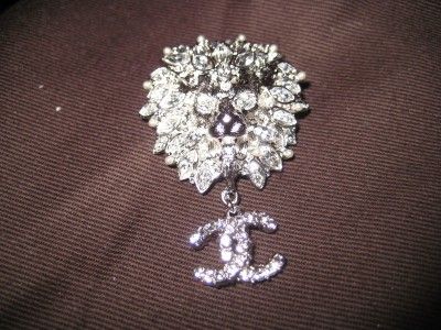 CHANEL LION BROOCH SILVER PIN 2011 RUNWAY RHINESTONE  