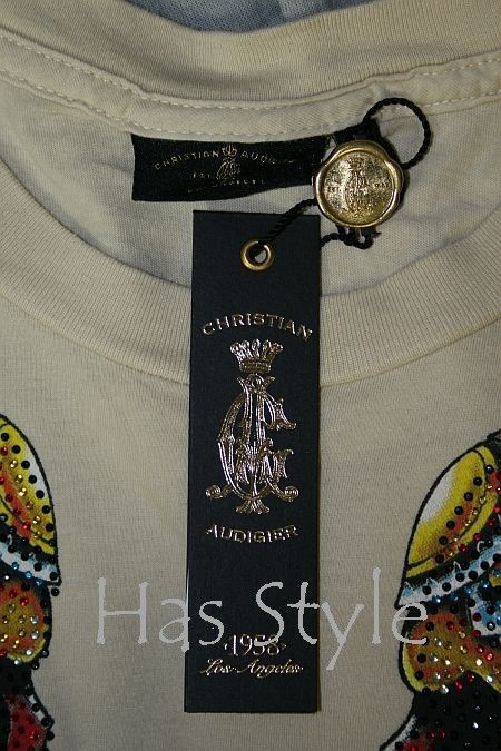 Christian Audigier Mens Khaki gold Stones Mirror Indian T Shirt M NWT 