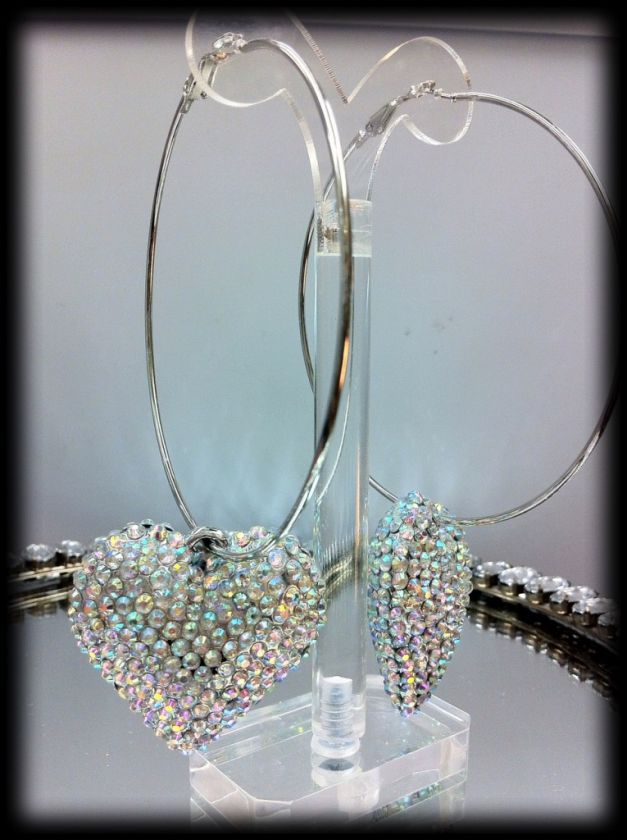 Basketball Wives celebrity poparazzi Bling Crystal Heart Pendant Hoop 